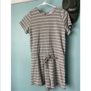 Pink Lily All for Your Love Grey Striped Romper